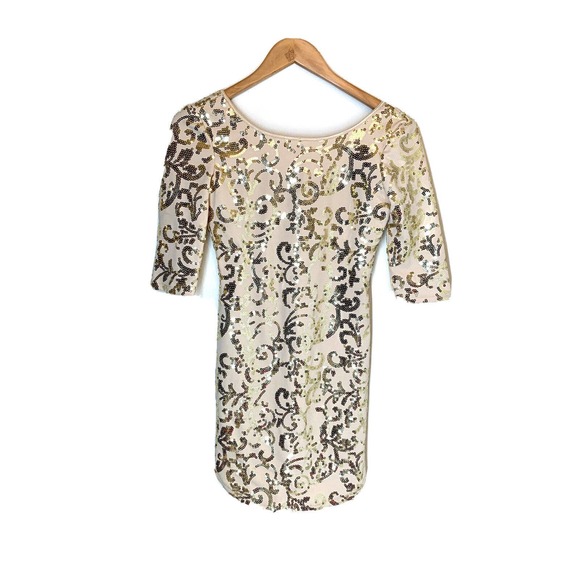 City Triangles Women’s Prom Party Sequin Dress Size S Gold Sequin Swirls - Picture 1 of 6